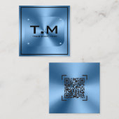 Blauw monogram minimalistisch modern vierkante visitekaartje (Voorkant / Achterkant)