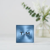 Blauw monogram minimalistisch modern vierkante visitekaartje (Staand voorkant)