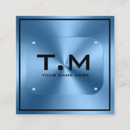 Blauw monogram minimalistisch modern vierkante visitekaartje