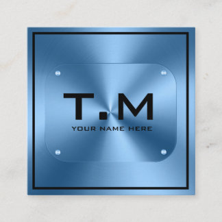Blauw monogram minimalistisch modern vierkante visitekaartje