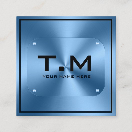 Blauw monogram minimalistisch modern vierkante visitekaartje (Voorkant)