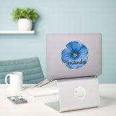 Blauw Monogram Naam Bloem Natuur Plant Schattige Sticker (Laptop op bureau)
