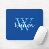 Blauw Monogram Naam Gepersonaliseerd Muismat (Met muis)
