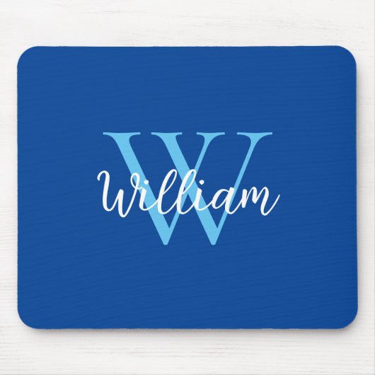 Blauw Monogram Naam Gepersonaliseerd Muismat (Voorkant)