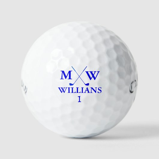 Blauw Monogram (naam golfer & initialen) Golfballen (Voorkant)