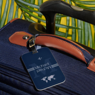 Blauw Monogram Naam Initiaal reizen Bagagelabel