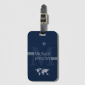 Blauw Monogram Naam Initiaal reizen Bagagelabel (Voorkant (verticaal))