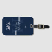 Blauw Monogram Naam Initiaal reizen Bagagelabel (Voorkant (horizontaal))