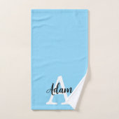 Blauw Monogram Naam Script Persoonlijk Ontwerp Bad Handdoek (Handdoek)