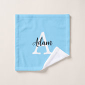 Blauw Monogram Naam Script Persoonlijk Ontwerp Bad Handdoek (Wasdoekje)
