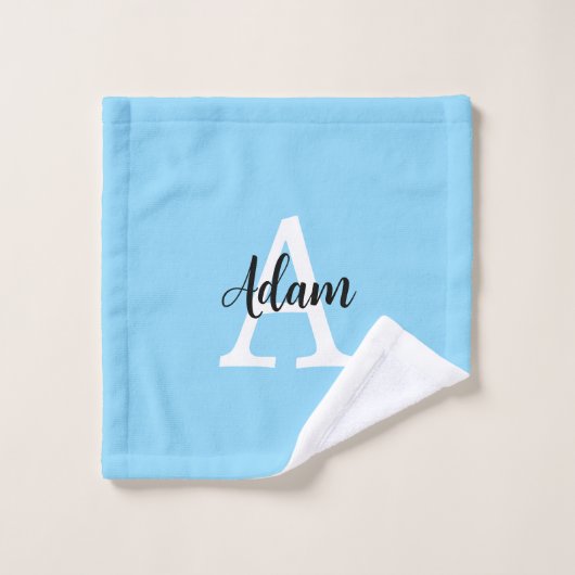 Blauw Monogram Naam Script Persoonlijk Ontwerp Bad Handdoek (Wasdoekje)