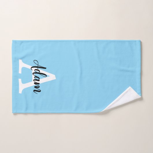 Blauw Monogram Naam Script Persoonlijk Ontwerp Bad Handdoek (Handdoek)