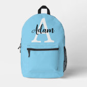 Blauw Monogram Naam Script Persoonlijk Ontwerp Bedrukte Rugzak (Voorkant)