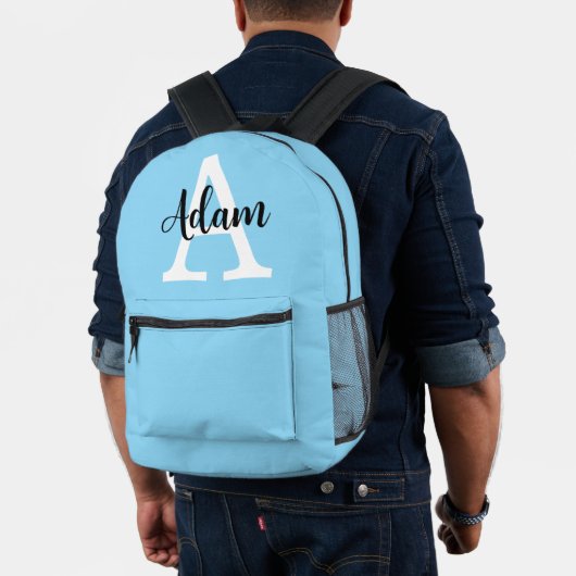 Blauw Monogram Naam Script Persoonlijk Ontwerp Bedrukte Rugzak (Insitu (model))