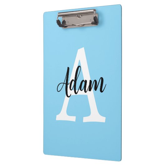 Blauw Monogram Naam Script Persoonlijk Ontwerp Klembord (Links)