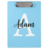 Blauw Monogram Naam Script Persoonlijk Ontwerp Klembord (Voorkant)