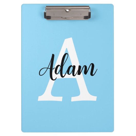 Blauw Monogram Naam Script Persoonlijk Ontwerp Klembord (Voorkant)