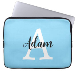 Blauw Monogram Naam Script Persoonlijk Ontwerp Laptop Sleeve