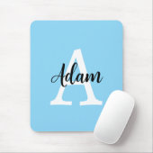 Blauw Monogram Naam Script Persoonlijk Ontwerp Muismat (Met muis)