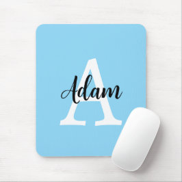 Blauw Monogram Naam Script Persoonlijk Ontwerp Muismat