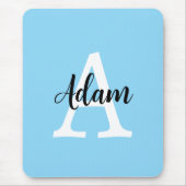 Blauw Monogram Naam Script Persoonlijk Ontwerp Muismat (Voorkant)