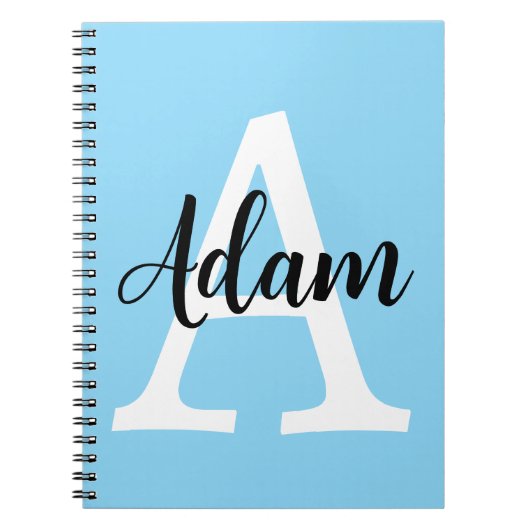 Blauw Monogram Naam Script Persoonlijk Ontwerp Notitieboek (Voorkant)