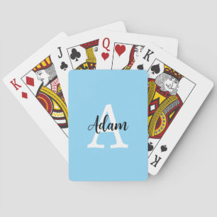 Blauw Monogram Naam Script Persoonlijk Ontwerp Pokerkaarten