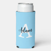 Blauw Monogram Naam Script Persoonlijk Ontwerp Seltzer Blikjeskoeler (Seltzer Voorkant)