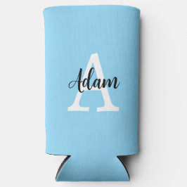Blauw Monogram Naam Script Persoonlijk Ontwerp Seltzer Blikjeskoeler