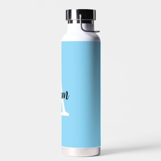 Blauw Monogram Naam Script Persoonlijk Ontwerp Waterfles (Links)