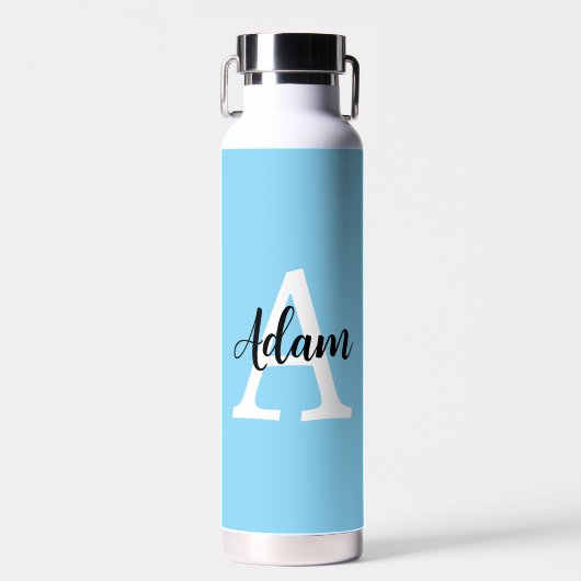 Blauw Monogram Naam Script Persoonlijk Ontwerp Waterfles (Voorkant)