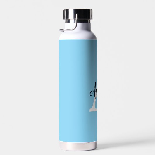 Blauw Monogram Naam Script Persoonlijk Ontwerp Waterfles (Rechts)