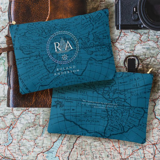 Blauw Monogram Nauutisch Kaart Etui
