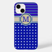 Blauw Monogram, polka-stippen & strepen Case-Mate iPhone Case (Achterkant)