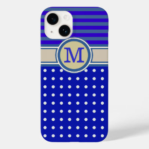 Blauw Monogram, polka-stippen & strepen Case-Mate iPhone 14 Hoesje
