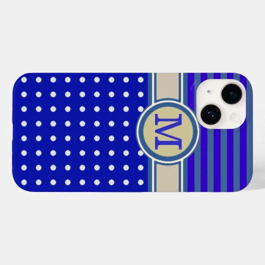 Blauw Monogram, polka-stippen & strepen Case-Mate iPhone Case (Achterkant (horizontaal))