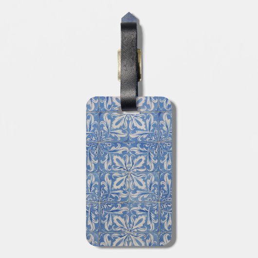  blauw monogram Portugese tegels Bagagelabel (Achterkant verticaal)