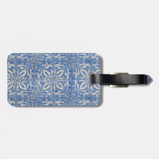  blauw monogram Portugese tegels Bagagelabel (Achterkant horizontaal)