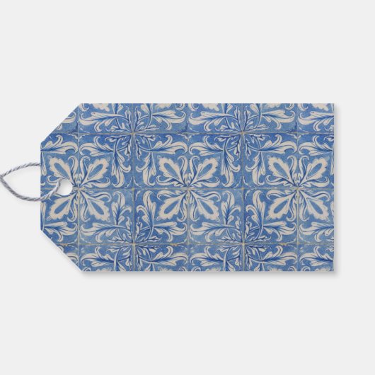  blauw monogram Portugese tegels Cadeaulabel (Achterkant Horizontaal)