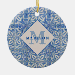blauw monogram Portugese tegels Keramisch Ornament