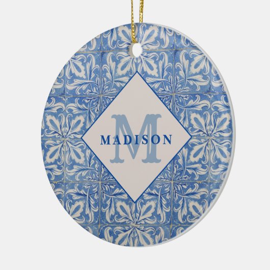  blauw monogram Portugese tegels Keramisch Ornament (Links)