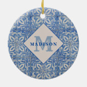  blauw monogram Portugese tegels Keramisch Ornament (Achterkant)