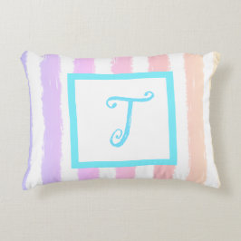 Blauw Monogram Roze Paarse Waterverf Strepen Accent Kussen