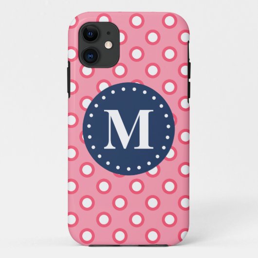 Blauw monogram roze pols patroon Case-Mate iPhone case (Achterkant)
