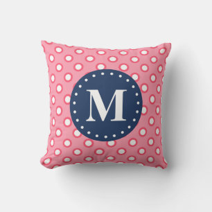 Blauw monogram roze pols patroon kussen
