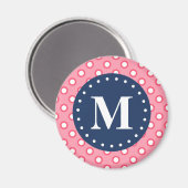 Blauw monogram roze pols patroon magneet (Voorkant / Achterkant)