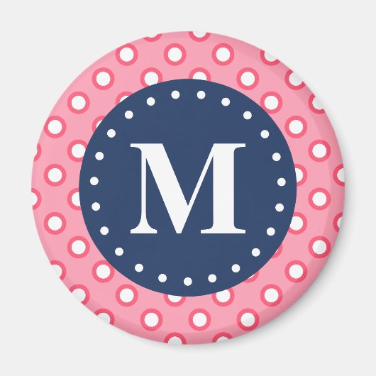 Blauw monogram roze pols patroon magneet (Voorkant)