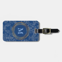 Blauw monogram Schattige patroon voor hem of voor  Bagagelabel