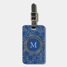 Blauw monogram Schattige patroon voor hem of voor Bagagelabel