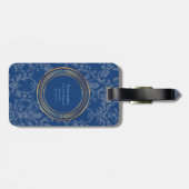 Blauw monogram Schattige patroon voor hem of voor Bagagelabel (Achterkant horizontaal)